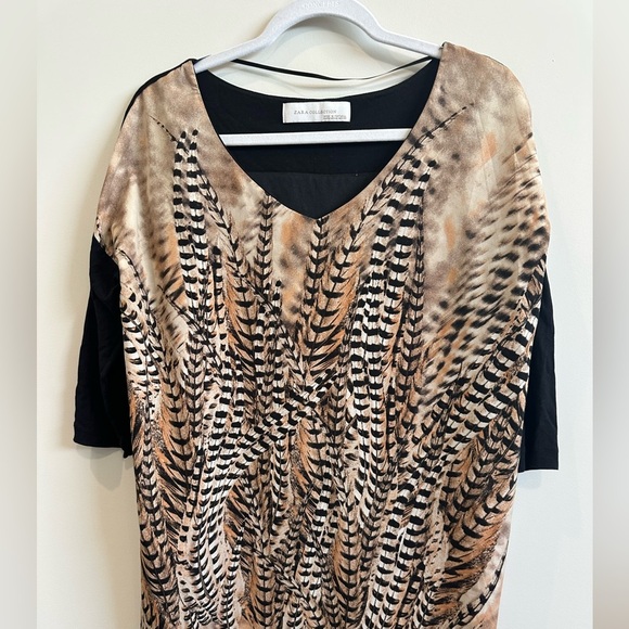 ❤️ Zara Black and Tan Patterned Dress Size M NWOT - Picture 3 of 5